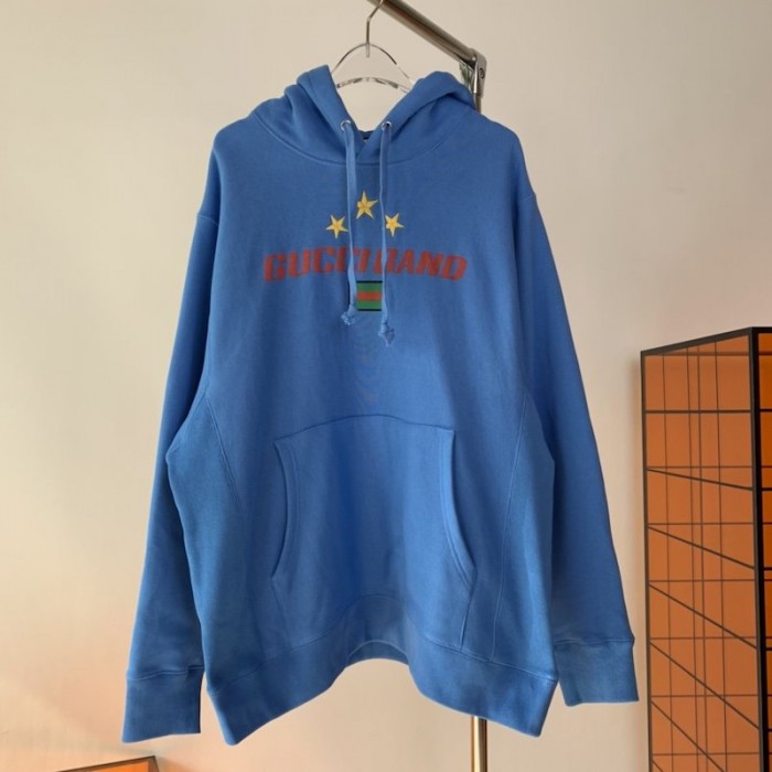 G*u*i band print hooded sweatshirt blue