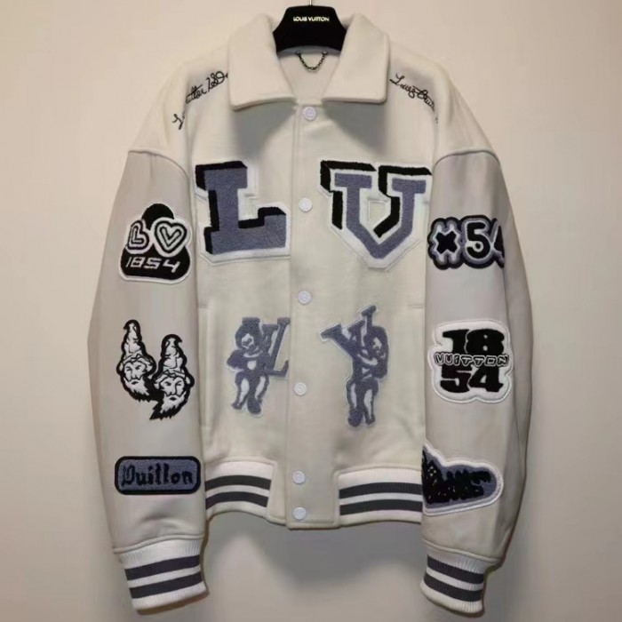 l**is V*t*n multi-patches mixed leather varsity blouson 1aagkf