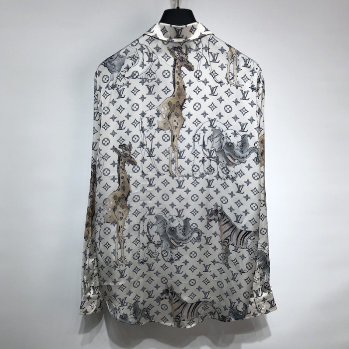 l**is V*t*n monogram giraffe elephant long sleeve shirt white