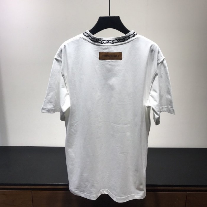 LV t shirt with chain jacquard rib collar white