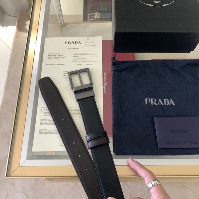 Pra*a saffiano leather reversible belt black / brown