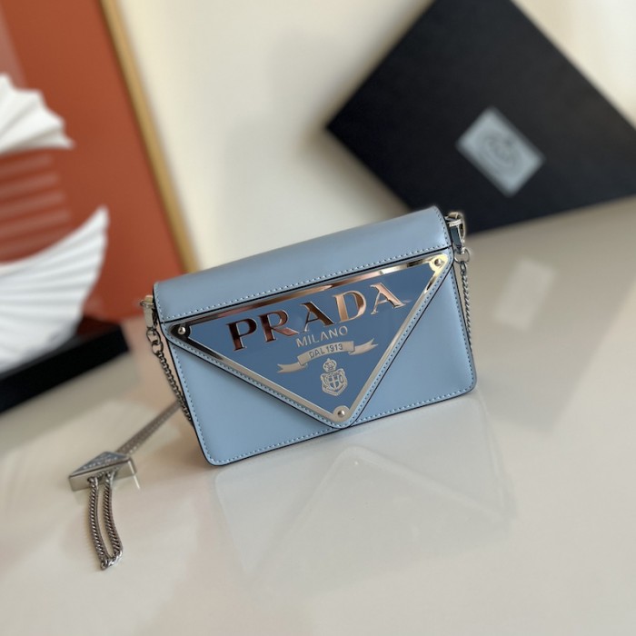 Pra*a brushed leather shoulder bag blue