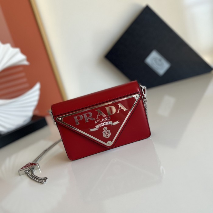 Pra*a brushed leather shoulder bag red