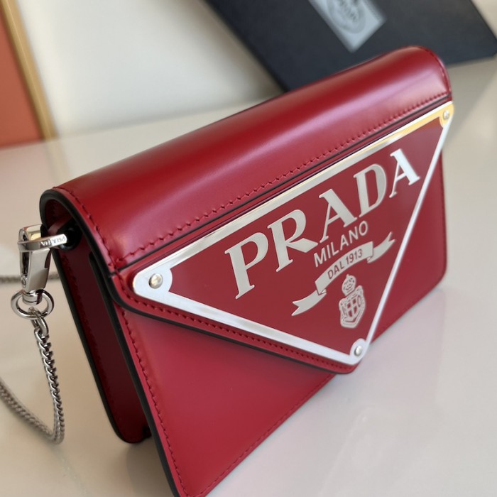Pra*a brushed leather shoulder bag red