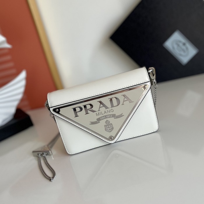 Pra*a brushed leather shoulder bag white