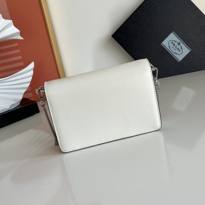 Pra*a brushed leather shoulder bag white