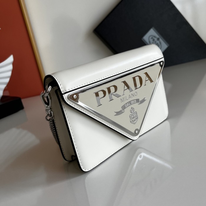 Pra*a brushed leather shoulder bag white