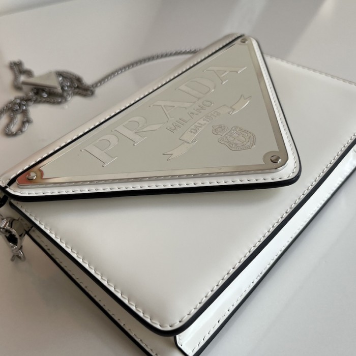 Pra*a brushed leather shoulder bag white