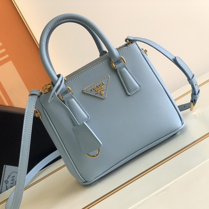 Pra*a galleria saffiano leather mini bag light blue