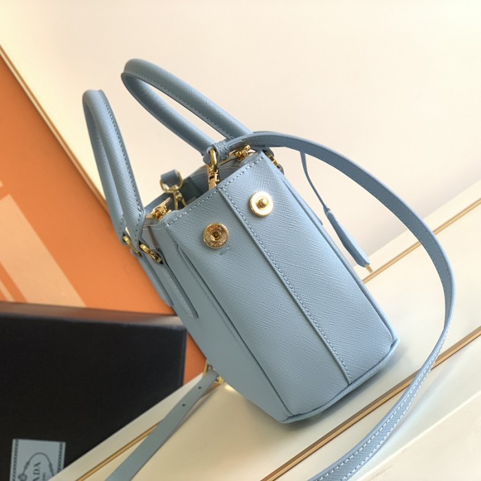 Pra*a galleria saffiano leather mini bag light blue