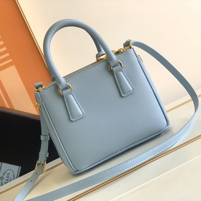 Pra*a galleria saffiano leather mini bag light blue