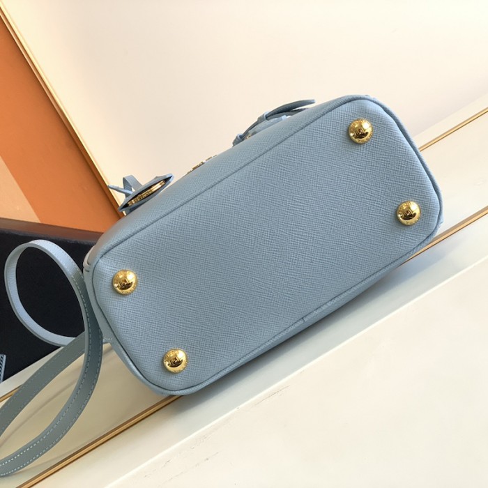 Pra*a galleria saffiano leather mini bag light blue