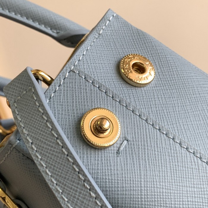 Pra*a galleria saffiano leather mini bag light blue