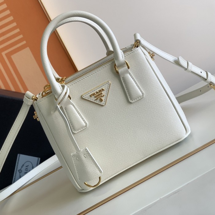 Pra*a galleria saffiano leather mini bag white