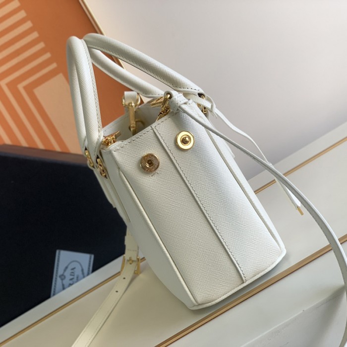Pra*a galleria saffiano leather mini bag white