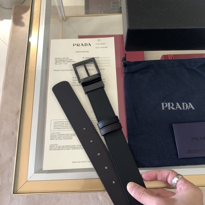 Pra*a leather reversible belt black / brown