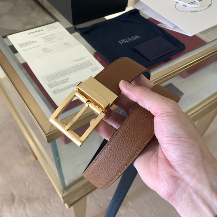 Pra*a leather reversible belt tan / black