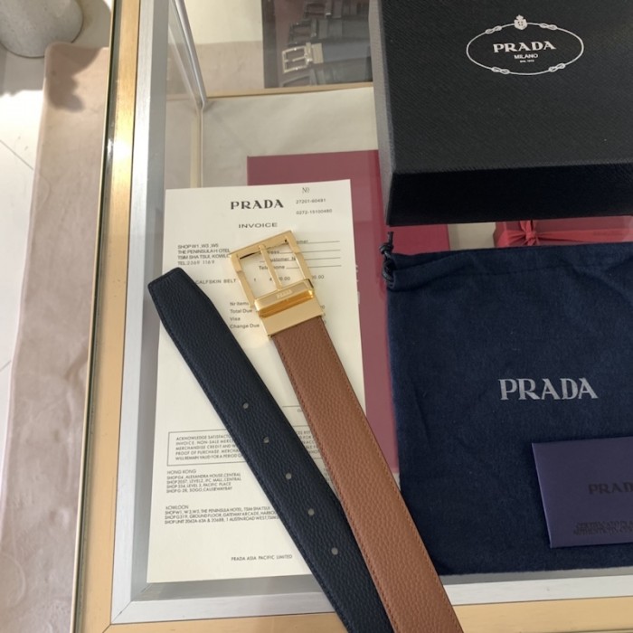 Pra*a leather reversible belt tan / black