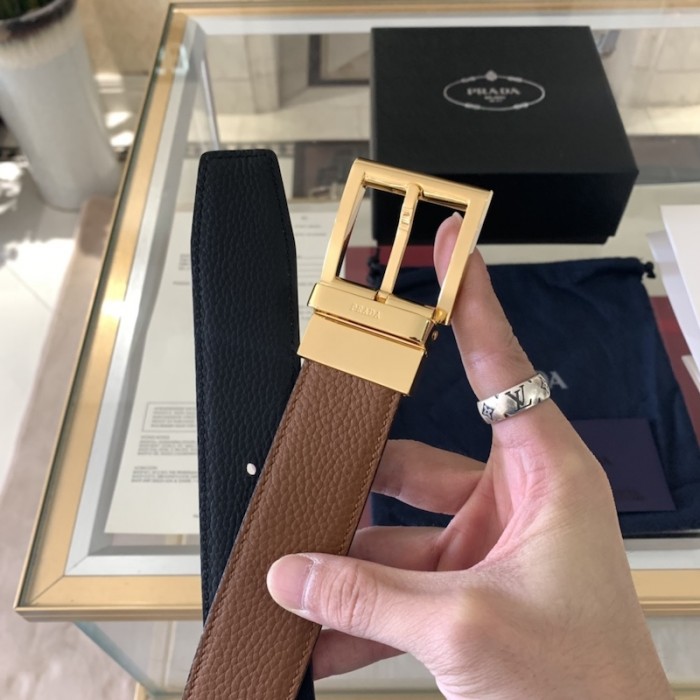 Pra*a leather reversible belt tan / black