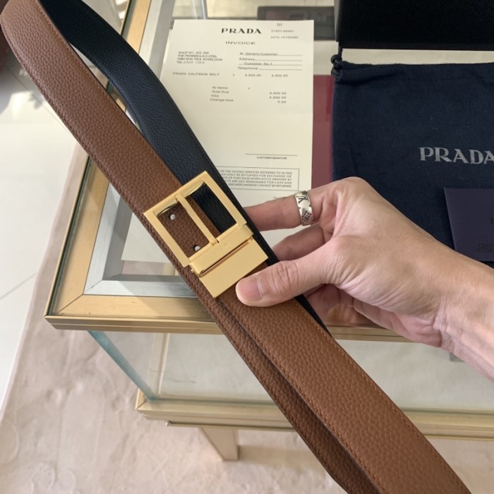 Pra*a leather reversible belt tan / black