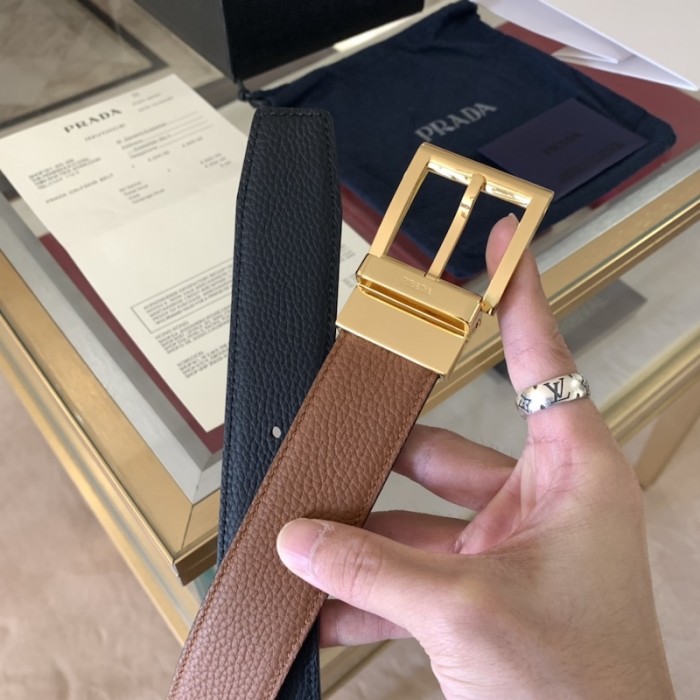 Pra*a leather reversible belt tan / black