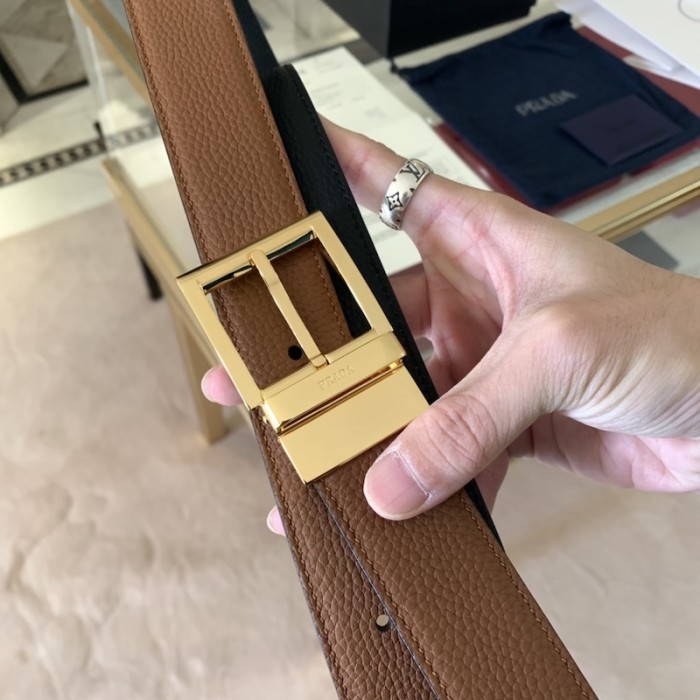 Pra*a leather reversible belt tan / black