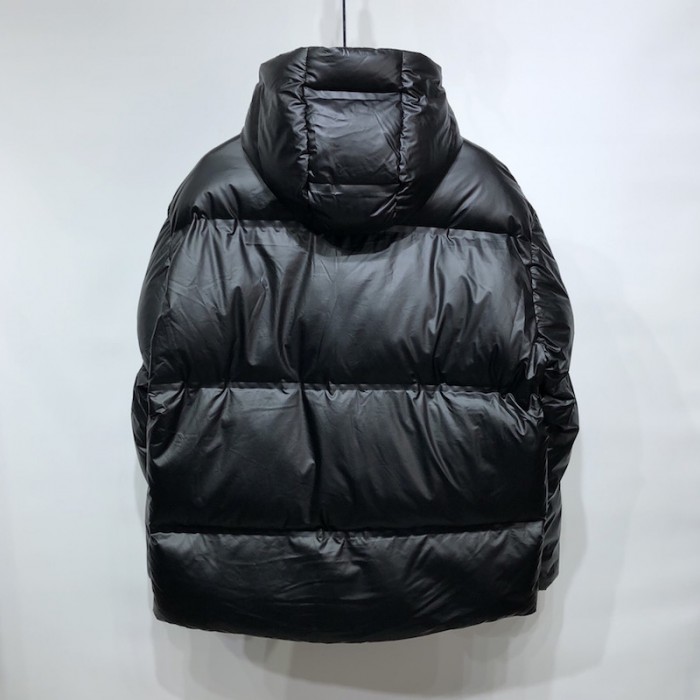 Pra*a light nylon hooded puffer jacket black