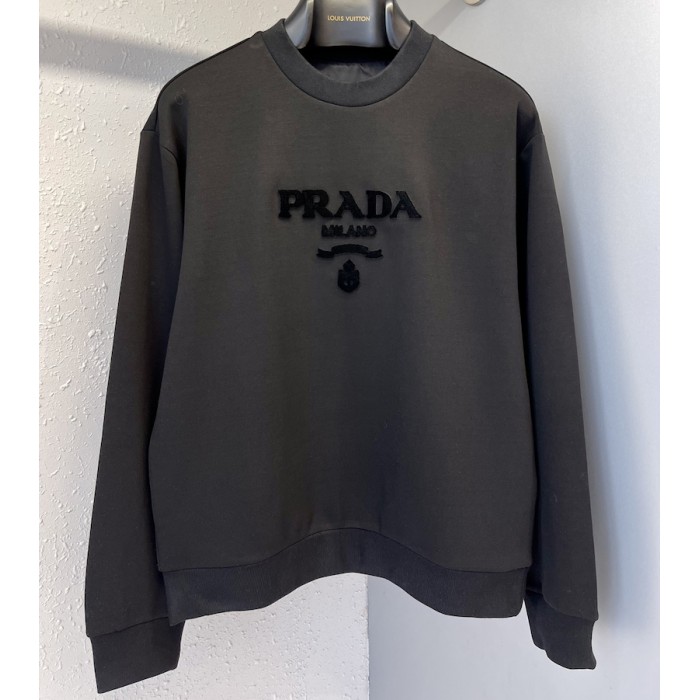 Pra*a oversized cotton jersey logo sweatshirt black