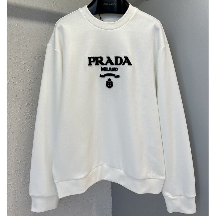 Pra*a oversized cotton jersey logo sweatshirt white