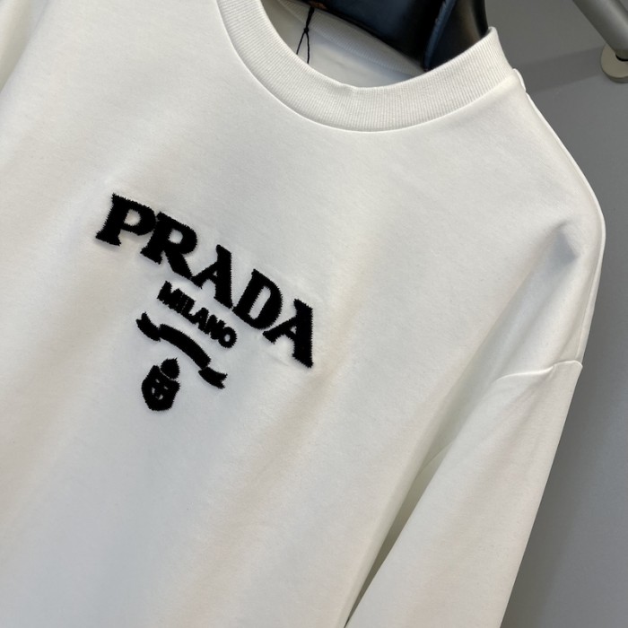 Pra*a oversized cotton jersey logo sweatshirt white