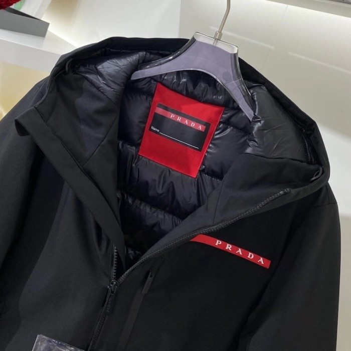 Pra*a mens technical hooded coat jacket black