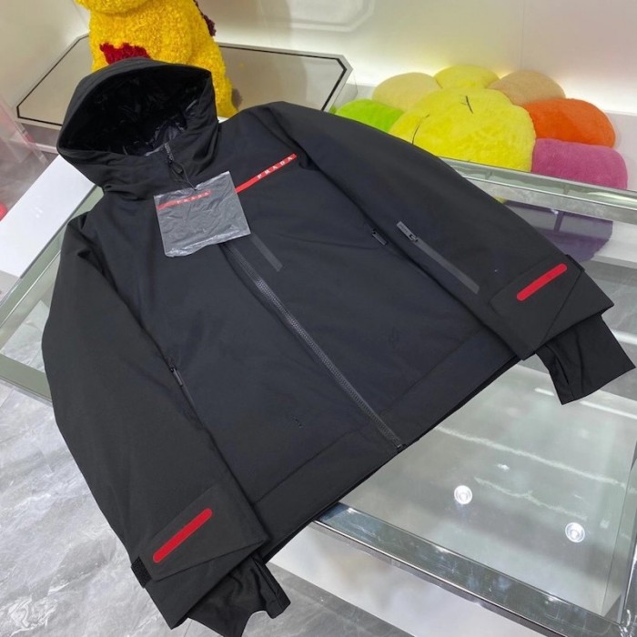 Pra*a mens technical hooded coat jacket black