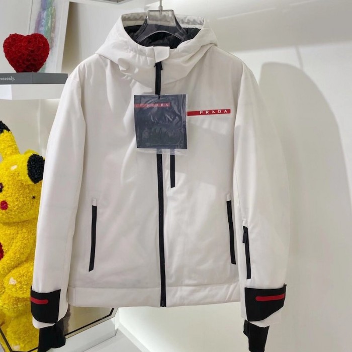 Pra*a mens technical hooded coat jacket white