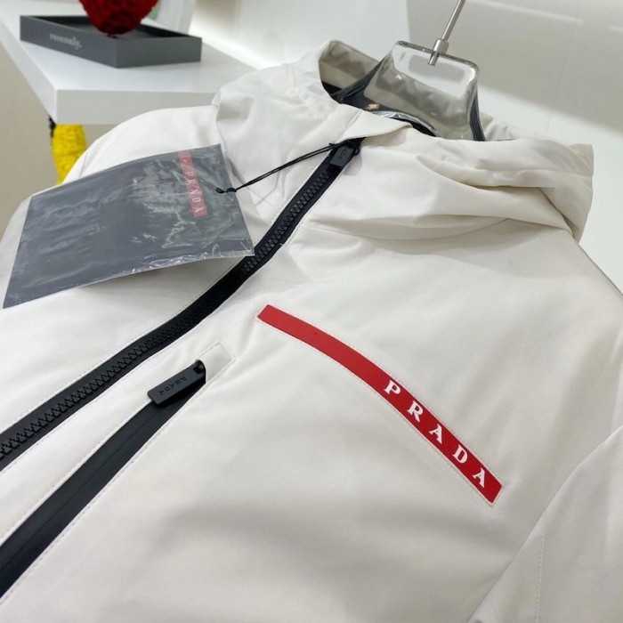 Pra*a mens technical hooded coat jacket white