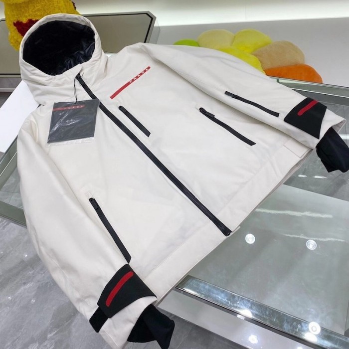 Pra*a mens technical hooded coat jacket white