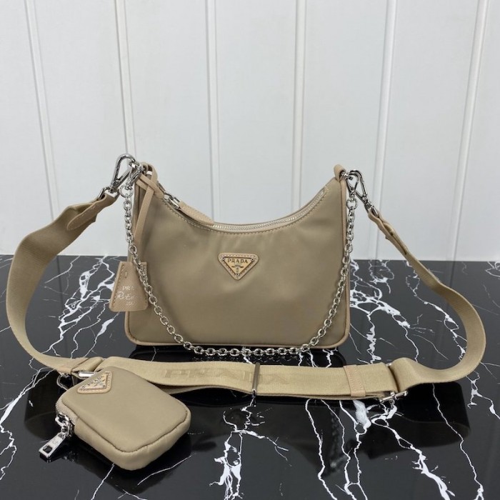 Pra*a re-edition 2005 nylon shoulder bag beige
