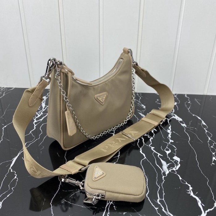 Pra*a re-edition 2005 nylon shoulder bag beige