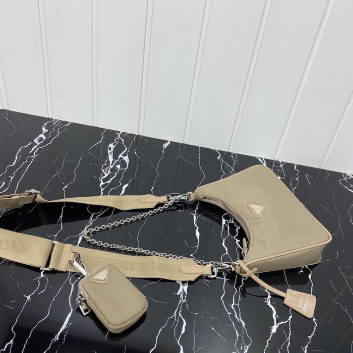 Pra*a re-edition 2005 nylon shoulder bag beige