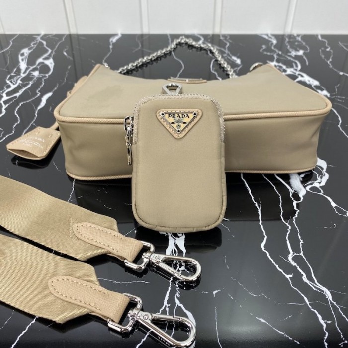 Pra*a re-edition 2005 nylon shoulder bag beige