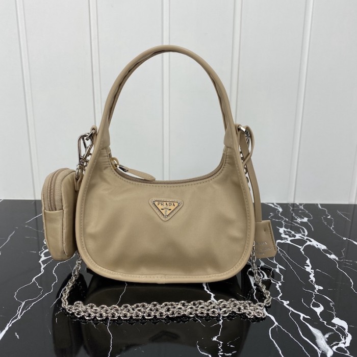 Pra*a re-edition 2005 nylon 3 in 1 shoulder bag beige