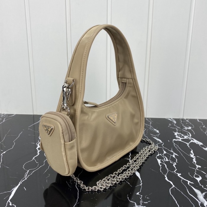 Pra*a re-edition 2005 nylon 3 in 1 shoulder bag beige
