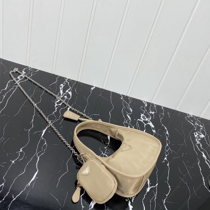 Pra*a re-edition 2005 nylon 3 in 1 shoulder bag beige