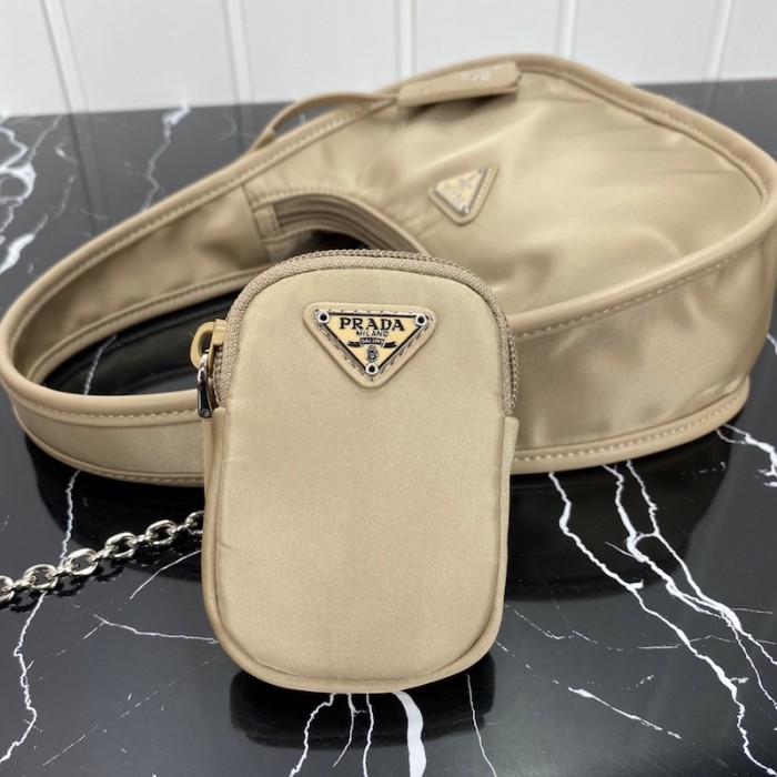 Pra*a re-edition 2005 nylon 3 in 1 shoulder bag beige