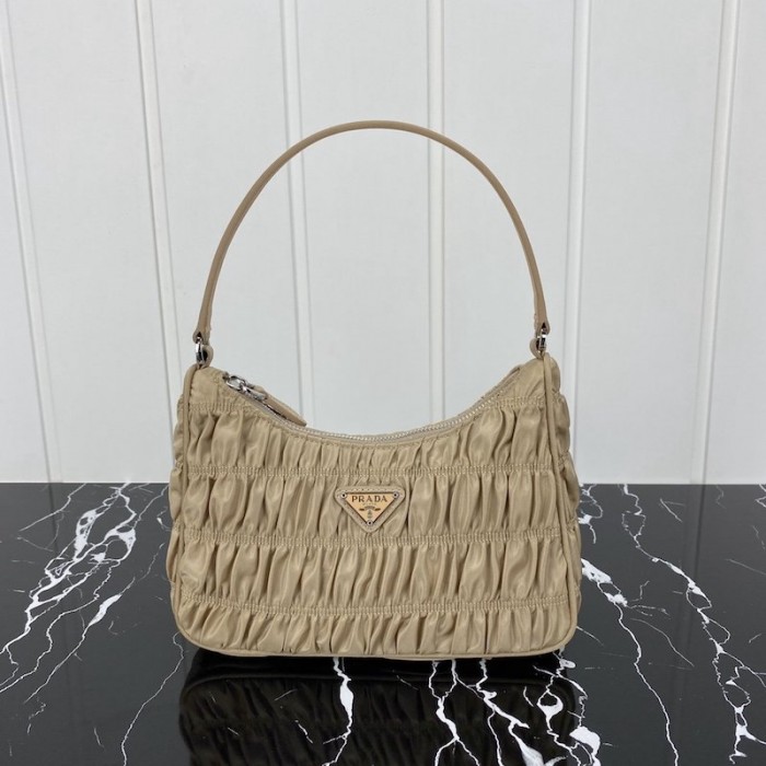 Pra*a nylon and saffiano leather mini bag beige