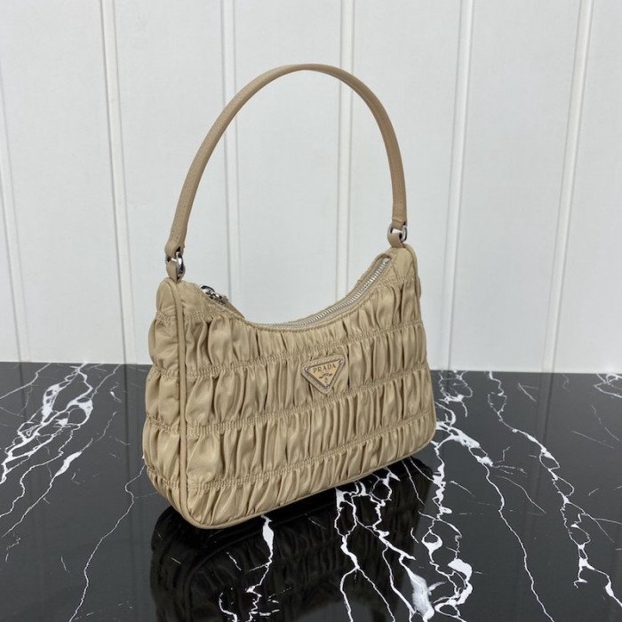 Pra*a nylon and saffiano leather mini bag beige