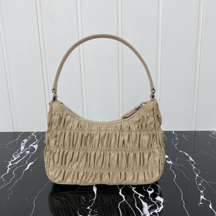 Pra*a nylon and saffiano leather mini bag beige