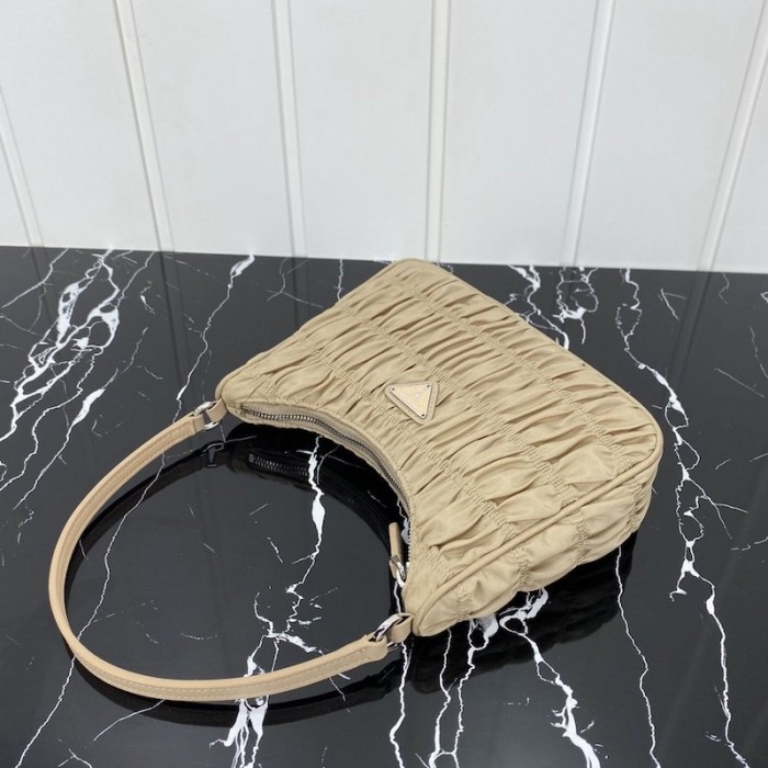 Pra*a nylon and saffiano leather mini bag beige