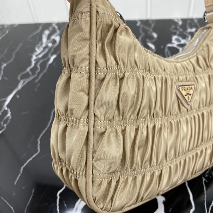 Pra*a nylon and saffiano leather mini bag beige