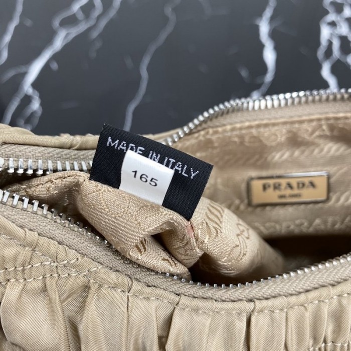 Pra*a nylon and saffiano leather mini bag beige