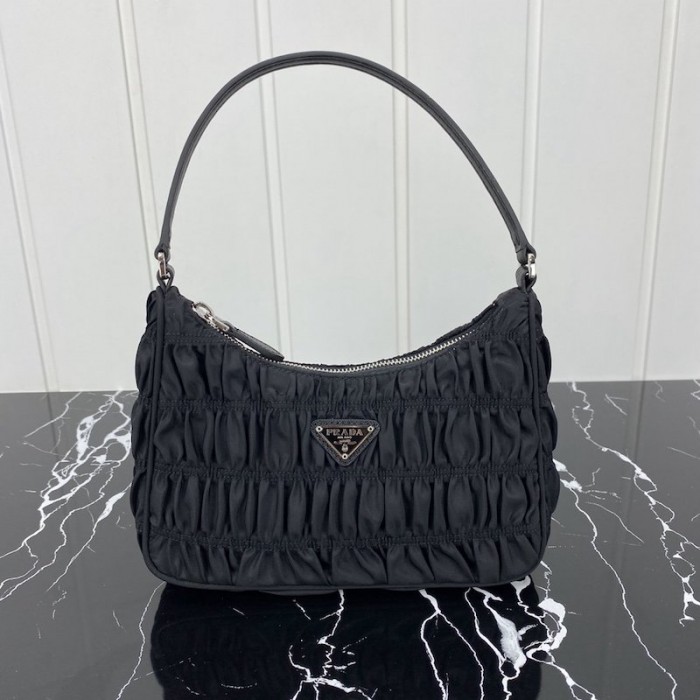 Pra*a nylon and saffiano leather mini bag black